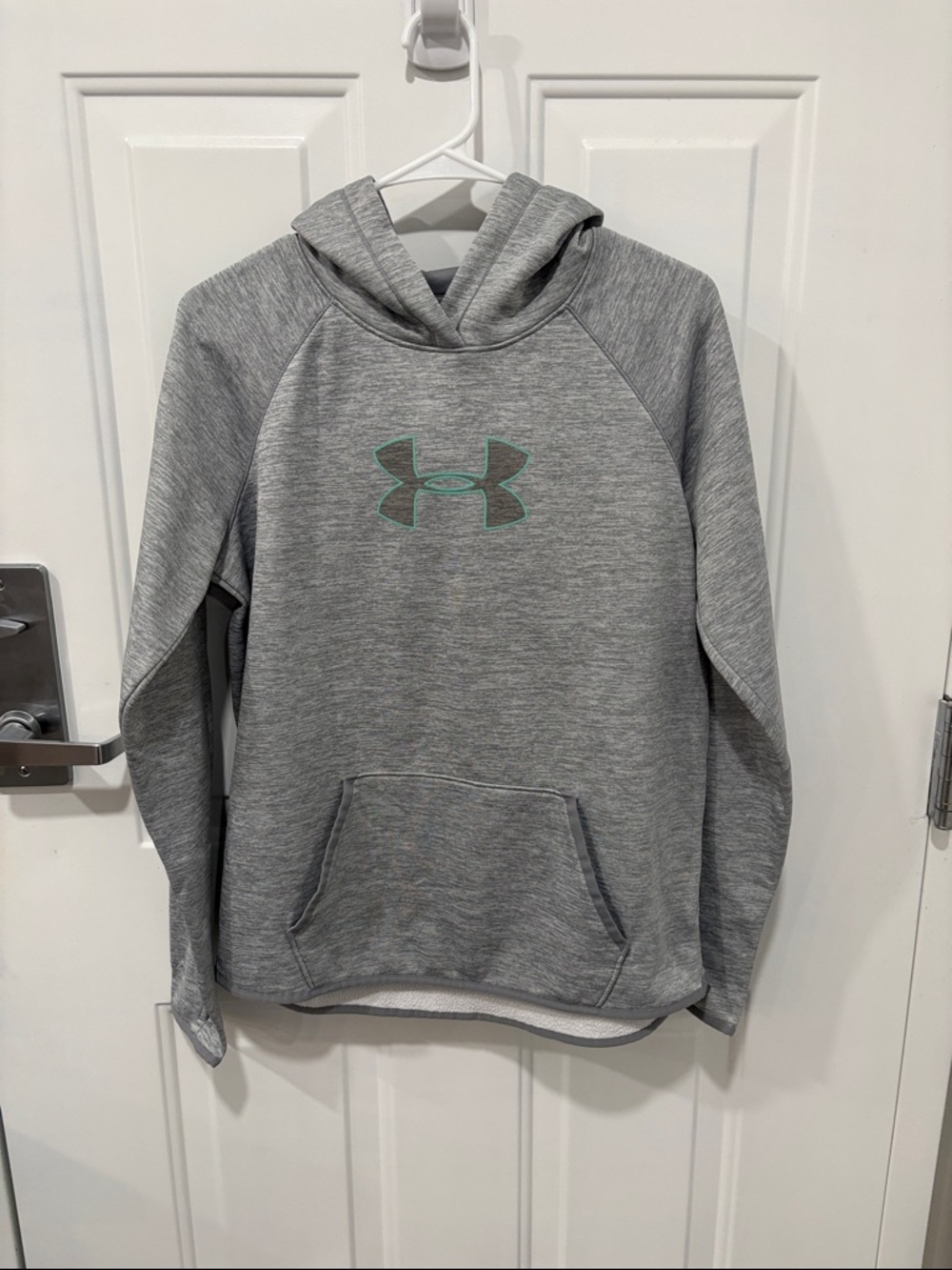 Under Armour Light Gray Hoodie with Teal Logo